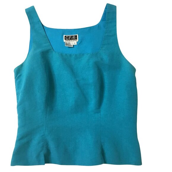 CHRISTIAN FRANCIS ROTH Vintage Women Turquoise Linen Tank Top Boho Sleeveless 4 - Picture 1 of 6